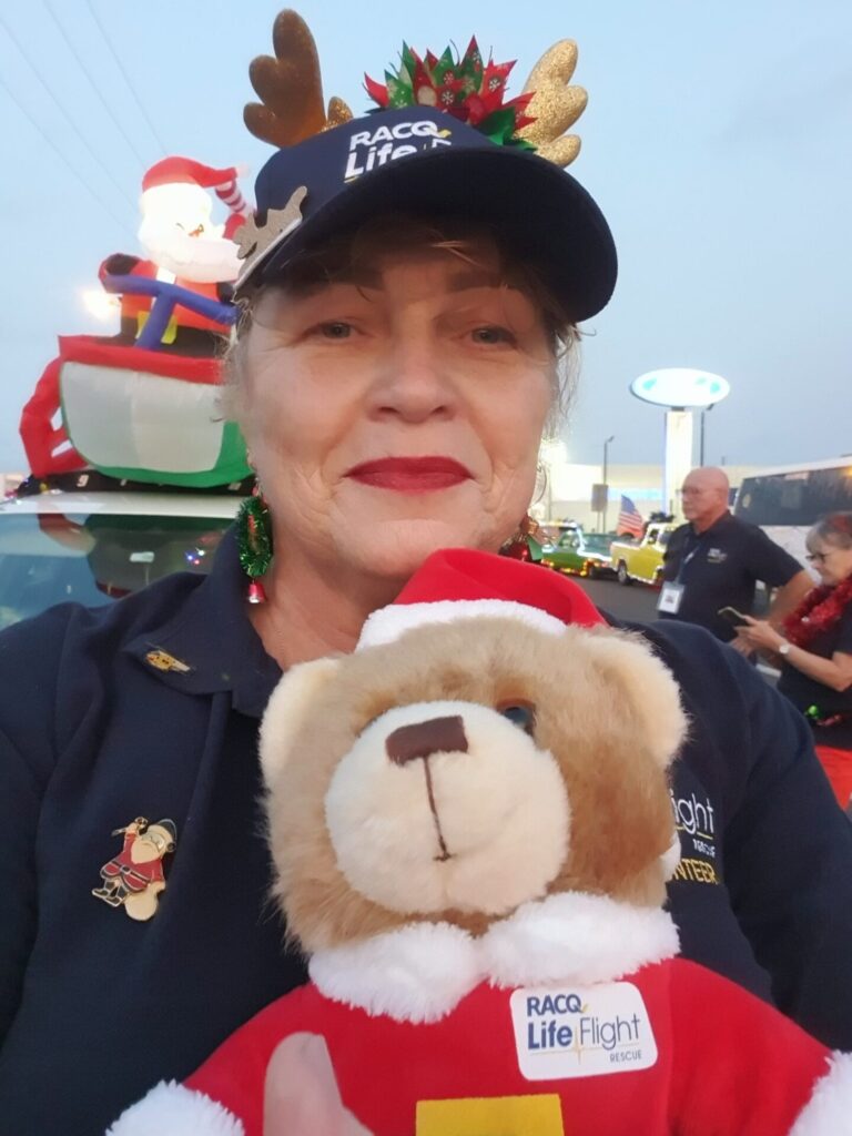 Float for Lifeflight – Joanne with a Lifeflight teddybear